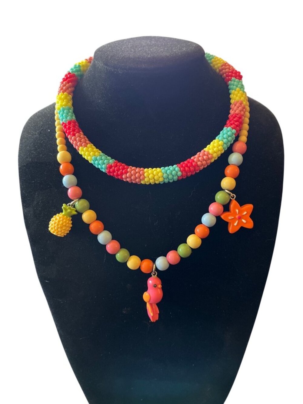 Lot Of 2 Gymboree Kids Necklaces Multicolor Beaded Rope & Aloha Sunshine Tropica